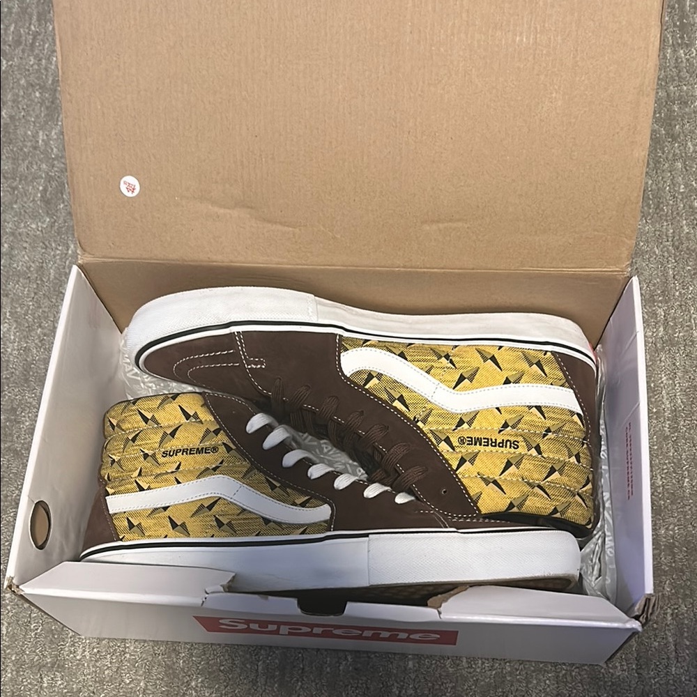 Supreme Brown and Yellow High-Top Sneakers
